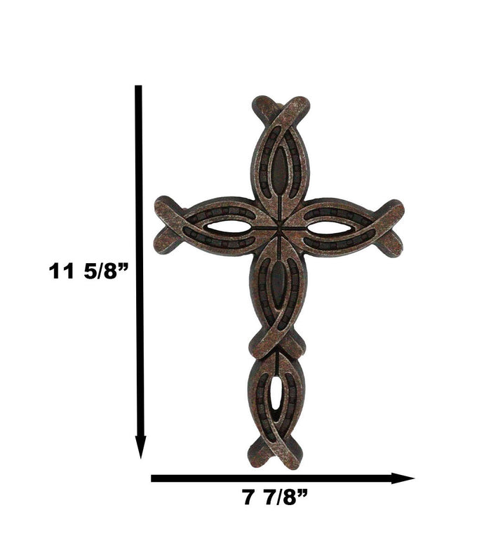 Ebros Gift 11.5"H Rustic Western Horseshoes Ichthys Christian Wall Cross Decor Plaque