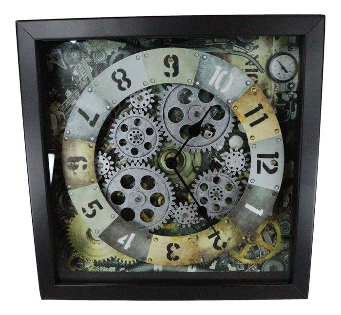 Ebros Gift 11" Square Steampunk Industrial Sci Fi Desktop Or Wall Clock With Spinning Gears