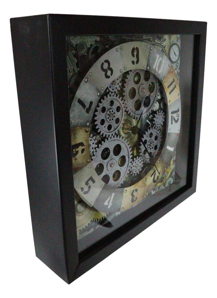 Ebros Gift 11" Square Steampunk Industrial Sci Fi Desktop Or Wall Clock With Spinning Gears