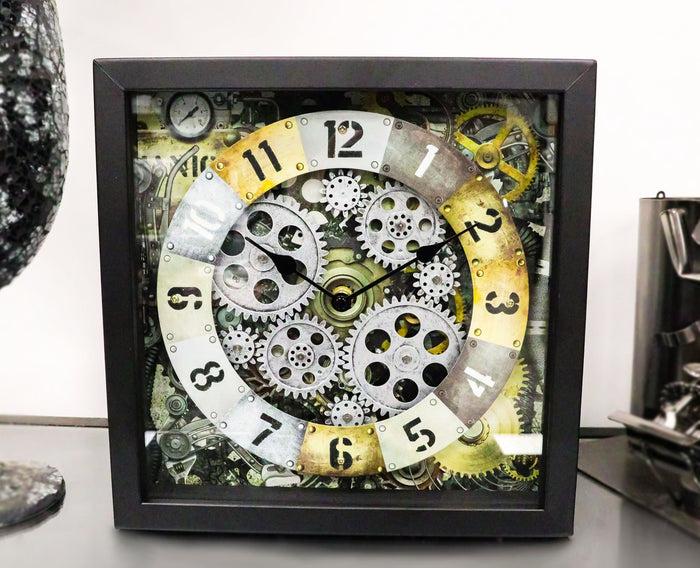 ebros gift 11" Square Steampunk Industrial Sci Fi Desktop Or Wall Clock With Spinning Gears