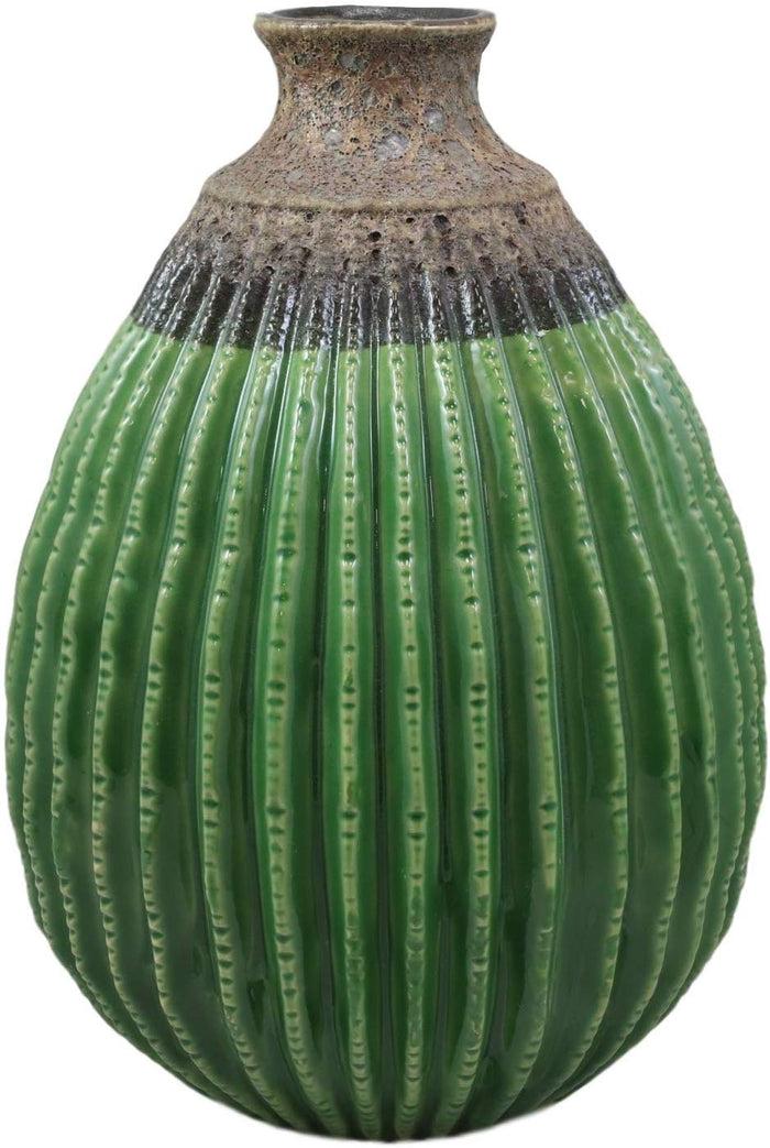 Ebros Gift 11"Tall Glazed Ceramic Southwestern Desert Bulbous Cactus Oval Floral Vase