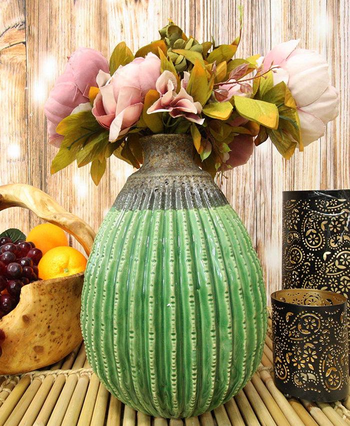 ebros gift 11"Tall Glazed Ceramic Southwestern Desert Bulbous Cactus Oval Floral Vase