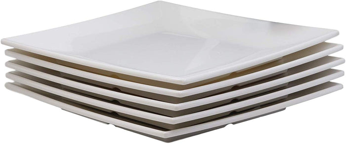 ebros gift 11" White Melamine Modern Square Serving Dinner Plates or Dish Platters Set of 6