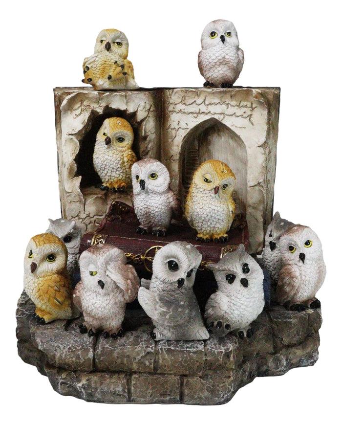 Ebros Gift 12 Colorful Mini Owls On Pentagram Spell Books With Secret Caverns LED Display