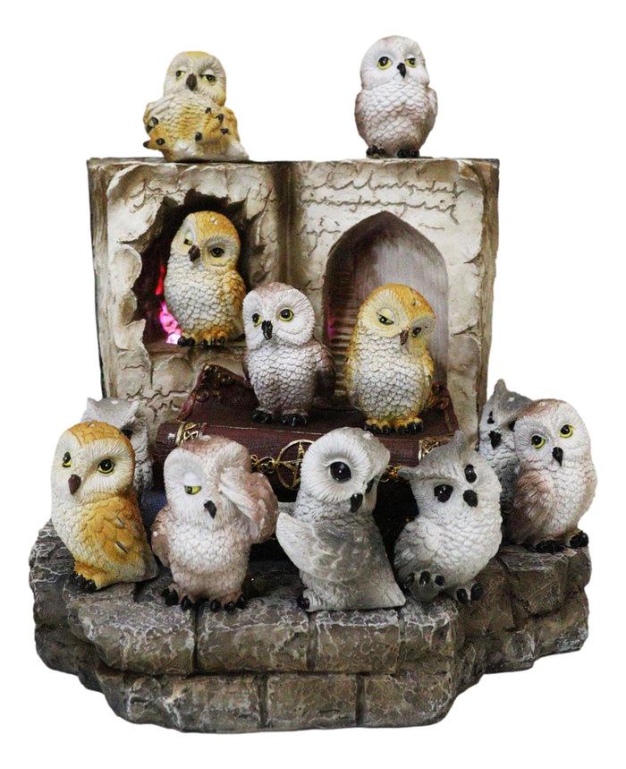 Ebros Gift 12 Colorful Mini Owls On Pentagram Spell Books With Secret Caverns LED Display