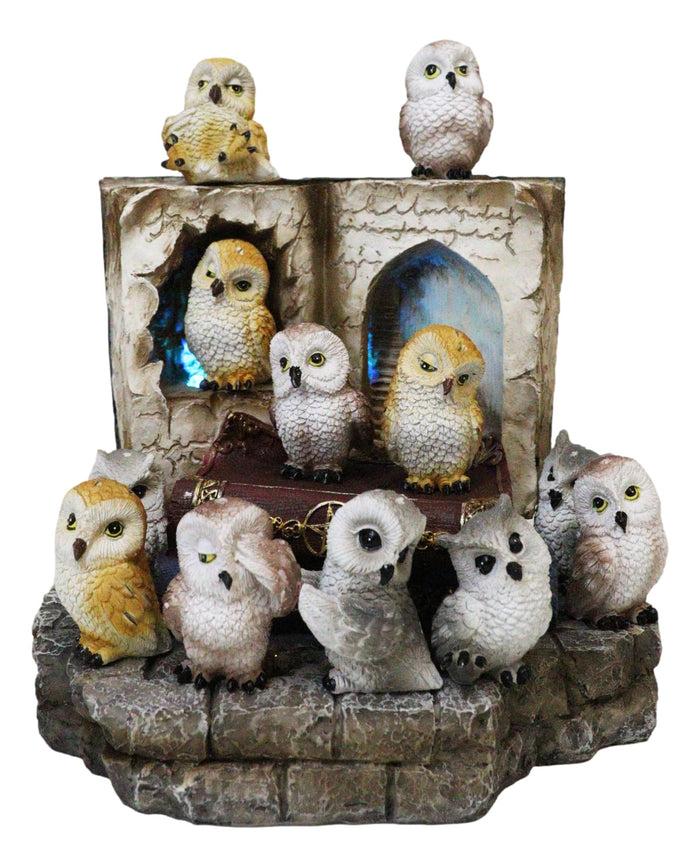 Ebros Gift 12 Colorful Mini Owls On Pentagram Spell Books With Secret Caverns LED Display