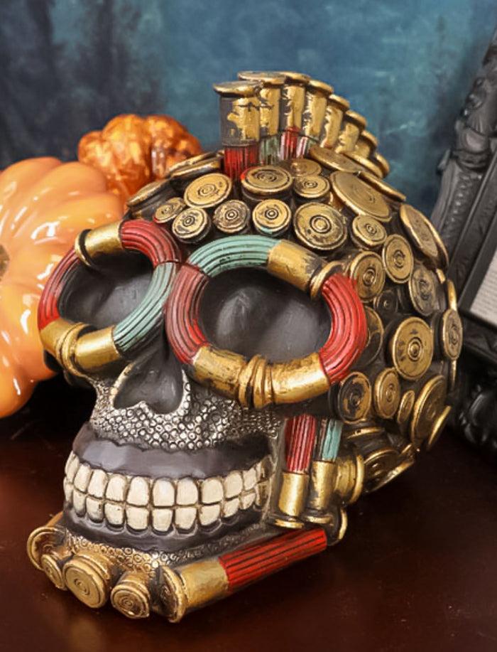 ebros gift 12-Gauge Shotgun Bullet Shell Casings Marauder War Dog Mohawk Skull Figurine