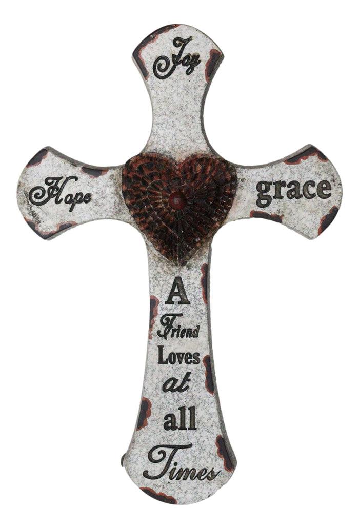 ebros gift 12"H Rustic Inspirational A Friend Loves At All Times Hope Joy Grace Wall Cross