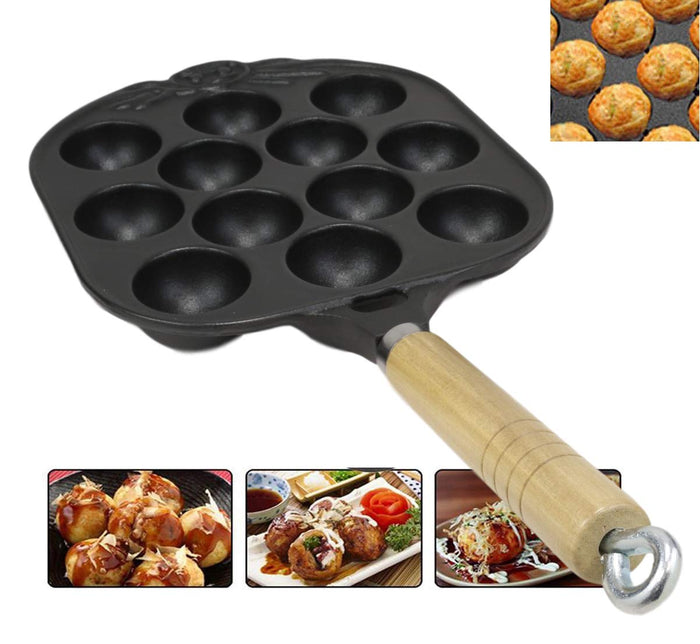 ebros gift 12 Holes Enamel Cast Iron Japanese Takoyaki Octopus Balls Food Baking Grill Pan