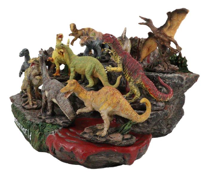 Ebros Gift 12 Miniature Prehistoric Dinosaurs With Volcanic Mountain Display Figurine Set