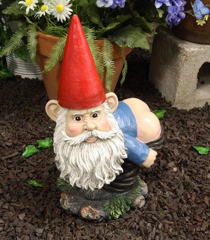 Ebros Gift 13.5"H Large Naughty Fun Prank Bare Butts Mooning Grumpy Garden Gnome Statue