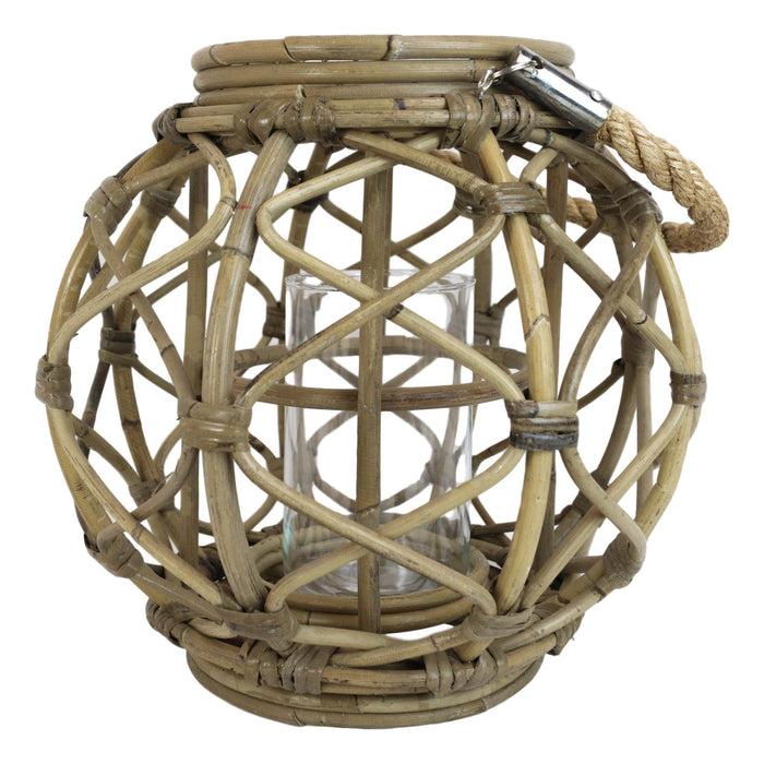 Ebros Gift 13"H Rustic Farmhouse Brown Woven Rattan Candle Lantern With Jute Rope Handle