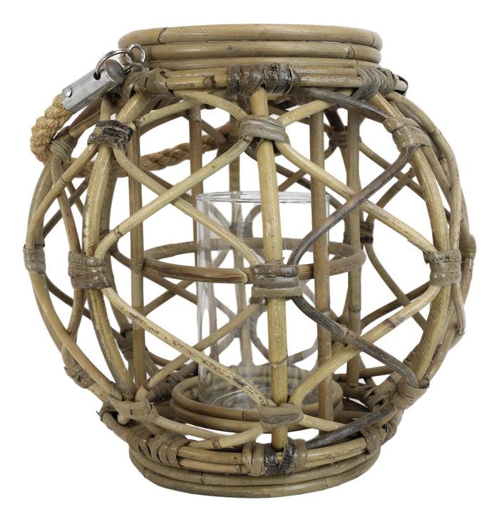 Ebros Gift 13"H Rustic Farmhouse Brown Woven Rattan Candle Lantern With Jute Rope Handle