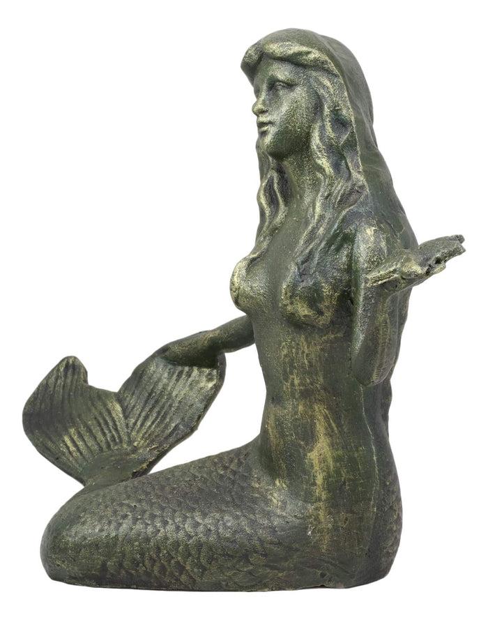 Ebros Gift 13"L Cast Iron Large Nautical Siren Mermaid Holding Starfish Verdi Green Statue