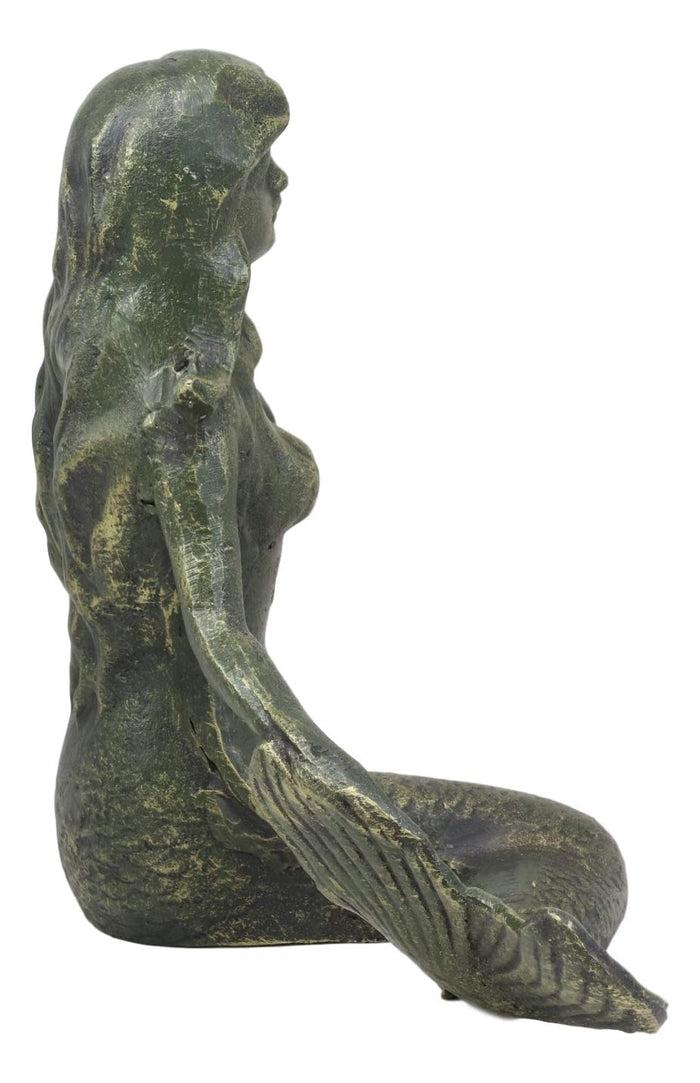 Ebros Gift 13"L Cast Iron Large Nautical Siren Mermaid Holding Starfish Verdi Green Statue