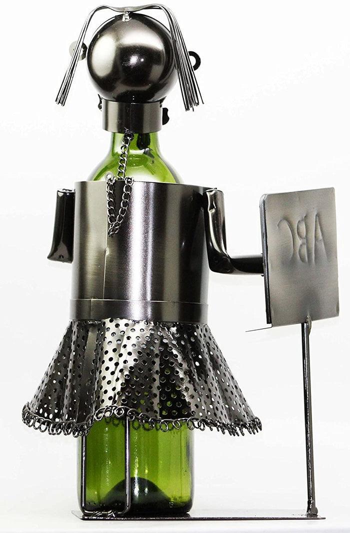 Ebros Gift 13" Tall Female Teacher With Lesson Board Hand Made Metal Wine Bottle Holder Caddy Figurine