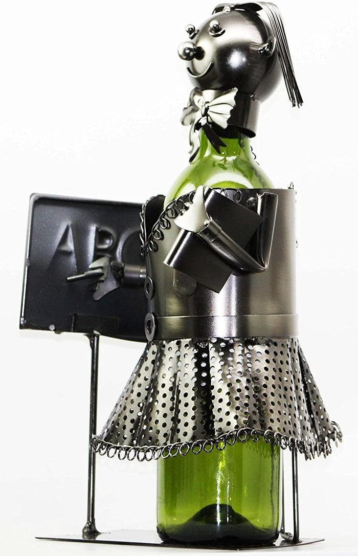 Ebros Gift 13" Tall Female Teacher With Lesson Board Hand Made Metal Wine Bottle Holder Caddy Figurine