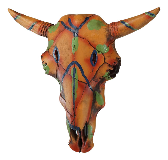 Ebros Gift 13" W Western Bull Bison Cow Skull With Colorful Tribal Tattoo Wall Decor Plaque