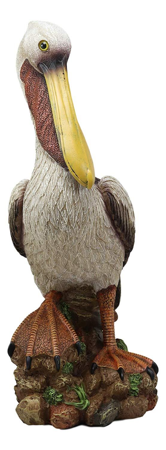 Ebros Gift 14.25"H Large Ocean Marine Beach Coastal Brown Pelican Standing On Rocks Statue