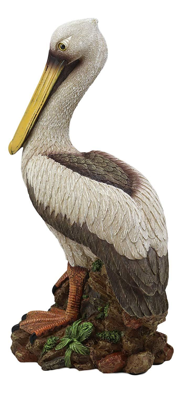 Ebros Gift 14.25"H Large Ocean Marine Beach Coastal Brown Pelican Standing On Rocks Statue