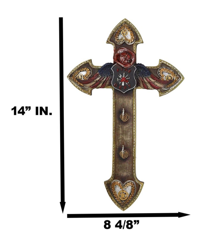 Ebros Gift 14"H Fire Department Fireman Helmet USA Wings Wheat Star Hearts Wall Cross Decor