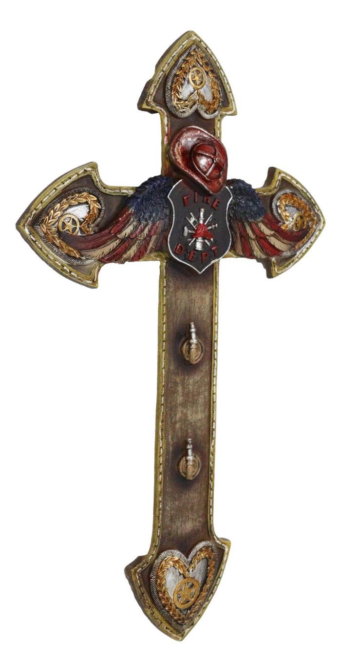 Ebros Gift 14"H Fire Department Fireman Helmet USA Wings Wheat Star Hearts Wall Cross Decor