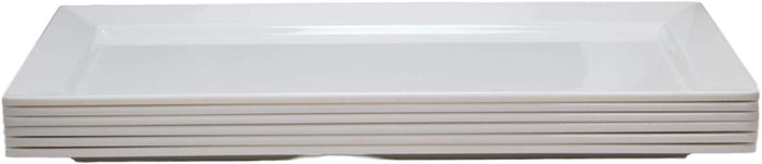 Ebros Gift 14"L White Melamine Modern Rectangular Serving Plates Or Dish Platters Set Of 6