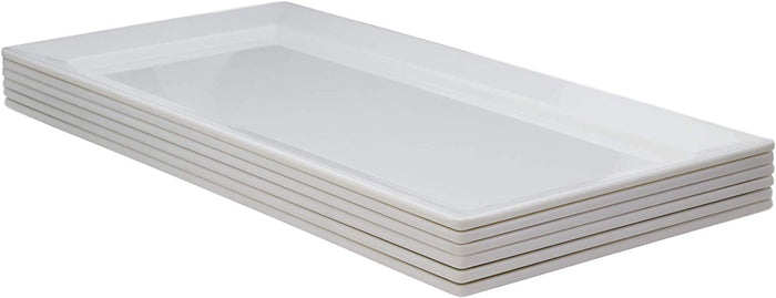 ebros gift 14"L White Melamine Modern Rectangular Serving Plates or Dish Platters Set of 6