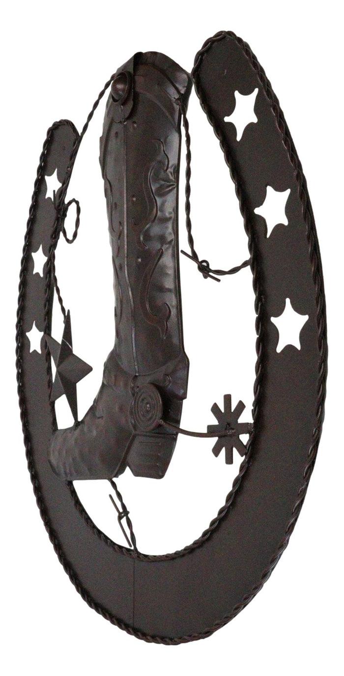 Ebros Gift 15"D Rustic Western Lucky Horseshoe Cowboy Boot Spur Stars Metal Wall Decor Sign