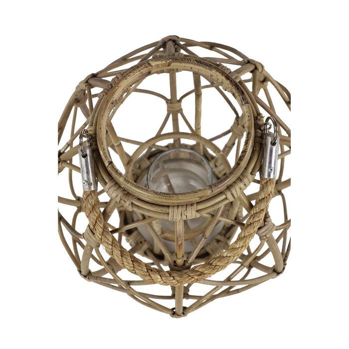 Ebros Gift 15"H Rustic Farmhouse Brown Woven Rattan Candle Lantern With Jute Rope Handle