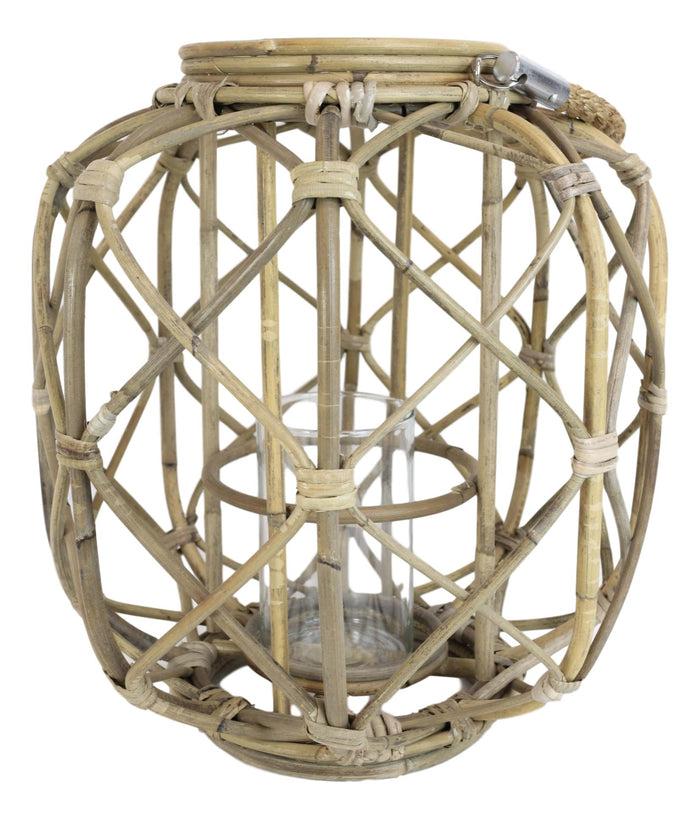 Ebros Gift 15"H Rustic Farmhouse Brown Woven Rattan Candle Lantern With Jute Rope Handle