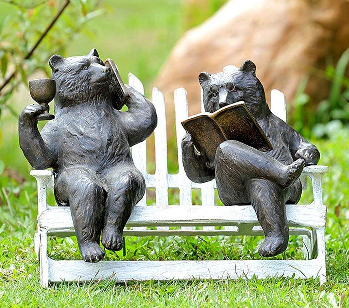 Ebros Gift 15"L Aluminum Whimsical Grizzly Bear Couple With Cell Phone Wine And Book Statue