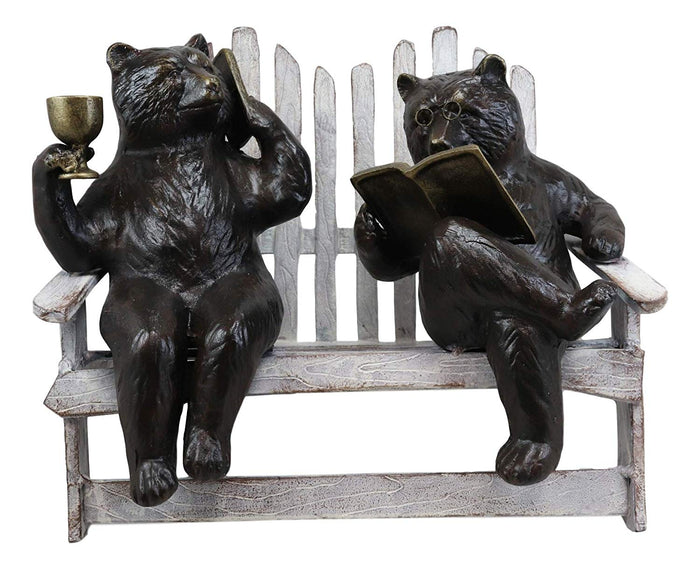 Ebros Gift 15"L Aluminum Whimsical Grizzly Bear Couple With Cell Phone Wine And Book Statue