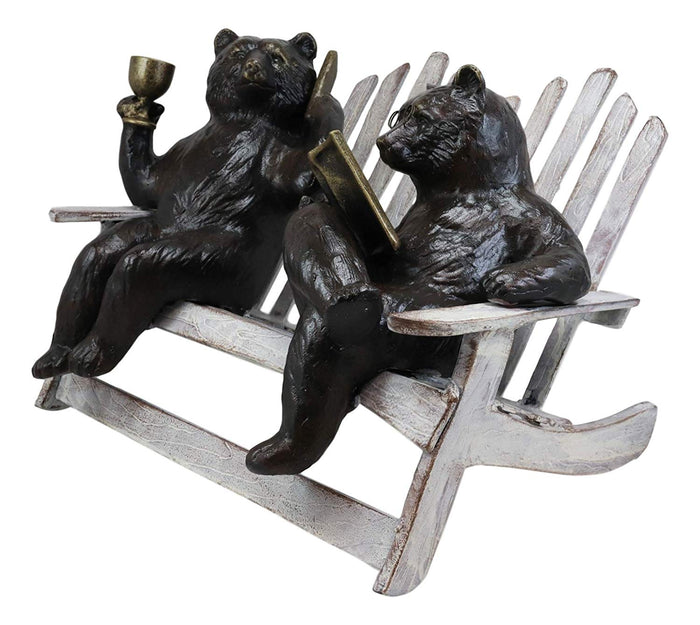Ebros Gift 15"L Aluminum Whimsical Grizzly Bear Couple With Cell Phone Wine And Book Statue