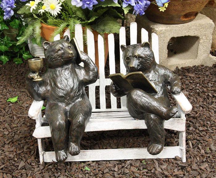 ebros gift 15"L Aluminum Whimsical Grizzly Bear Couple With Cell Phone Wine And Book Statue