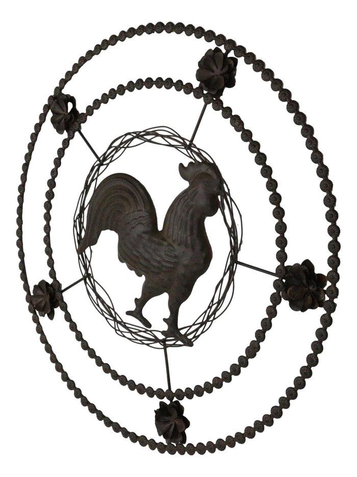 Ebros Gift 16"D Vintage Rustic Country Farm Rooster Chicken Metal Wall Circle Decor Plaque