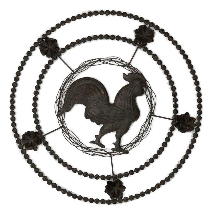 ebros gift 16"D Vintage Rustic Country Farm Rooster Chicken Metal Wall Circle Decor Plaque