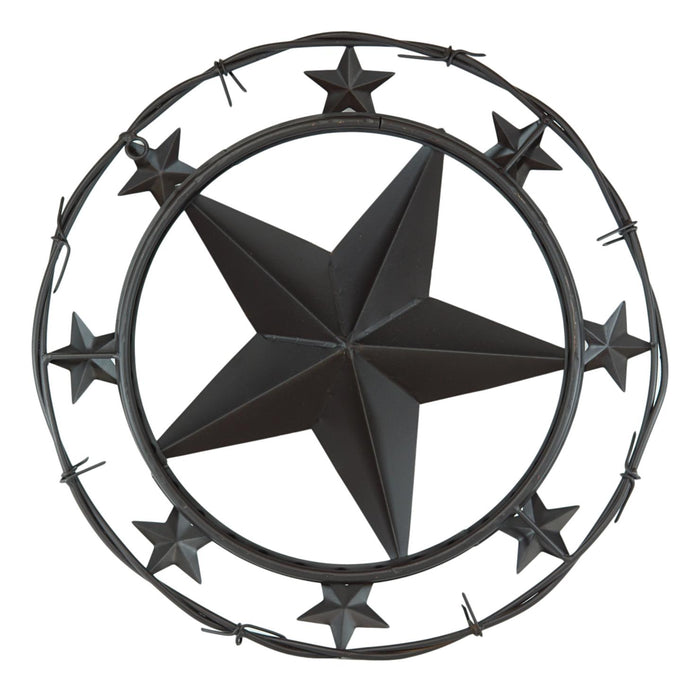 Ebros Gift 16"D Western Lone Star With Mini Stars Barbed Wire Metal Circle Wall Plaque