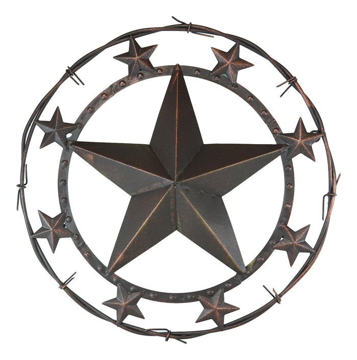 Ebros Gift 16"D Western Lone Star With Mini Stars Barbed Wire Metal Circle Wall Plaque