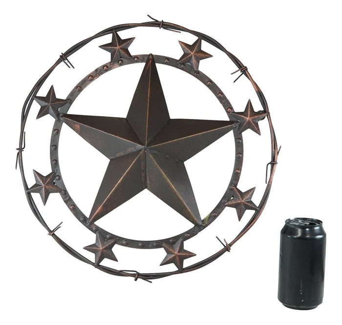 Ebros Gift 16"D Western Lone Star With Mini Stars Barbed Wire Metal Circle Wall Plaque