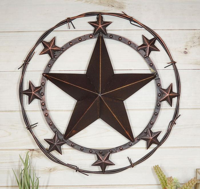 ebros gift 16"D Western Lone Star With Mini Stars Barbed Wire Metal Circle Wall Plaque