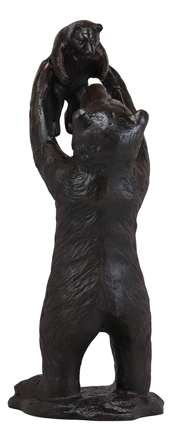 Ebros Gift 16"H Aluminum Whimsical Rustic Forest Black Momma Bear Lifting Her Cub Statue