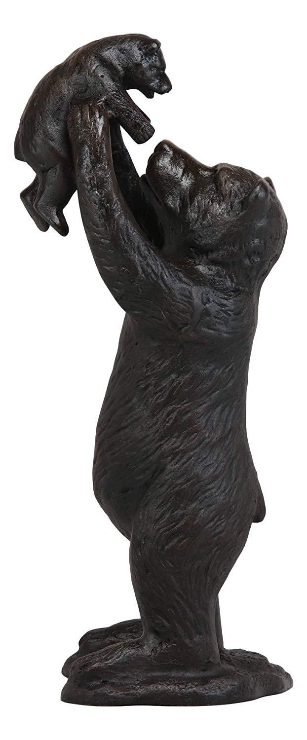 Ebros Gift 16"H Aluminum Whimsical Rustic Forest Black Momma Bear Lifting Her Cub Statue