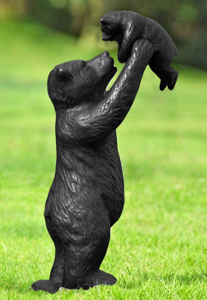 ebros gift 16"H Aluminum Whimsical Rustic Forest Black Momma Bear Lifting Her Cub Statue
