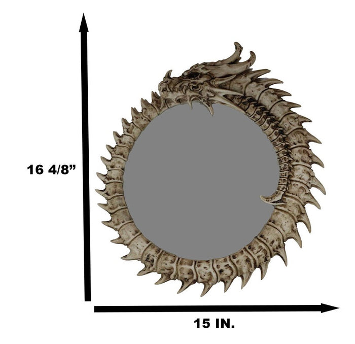 Ebros Gift 16"H Gothic Spiked Skeleton Skeletal Bone Dragon Round Wall Mirror Plaque Decor