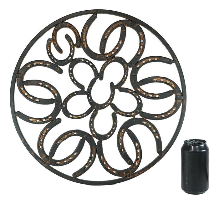 Ebros Gift 18"D Rustic Western Lucky Horseshoes Collage In Floral Cutout Wall Sign Plaque