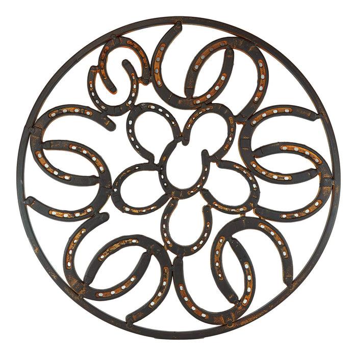 Ebros Gift 18"D Rustic Western Lucky Horseshoes Collage In Floral Cutout Wall Sign Plaque