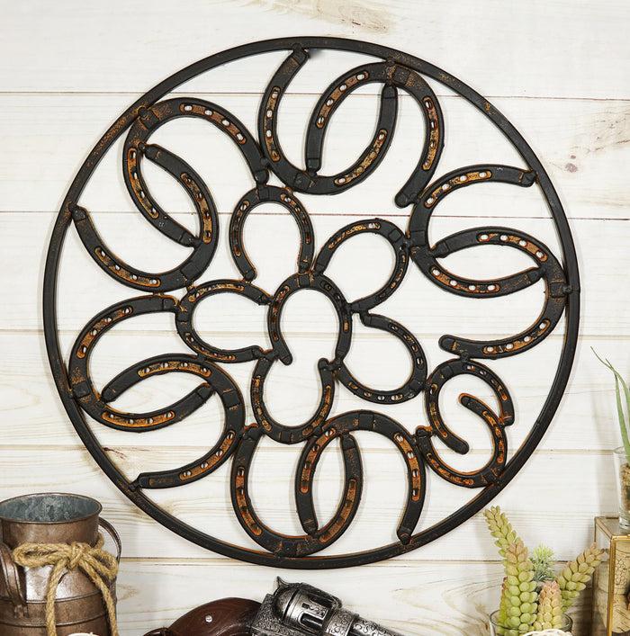 ebros gift 18"D Rustic Western Lucky Horseshoes Collage in Floral Cutout Wall Sign Plaque