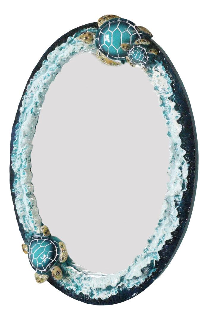 Ebros Gift 18"H Large Coastal Marine Blue Sea Turtles With Ocean Waves Wall Mirror Decor
