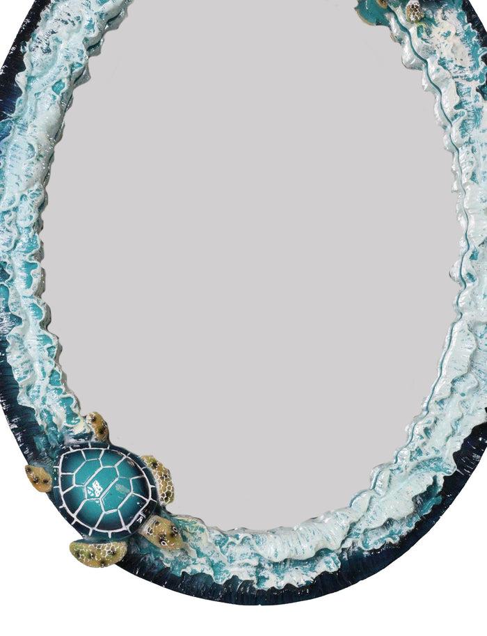 Ebros Gift 18"H Large Coastal Marine Blue Sea Turtles With Ocean Waves Wall Mirror Decor